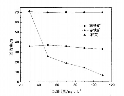 CaO用量對(duì)磁鐵礦、赤鐵礦及石英可浮性的影響